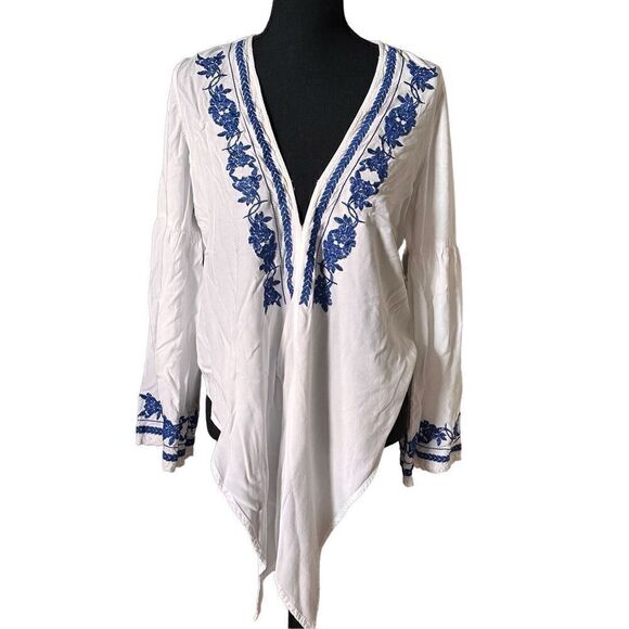 Lovestitch Boho Embroidered Trim Front Tie Beach Cover-Up Top Size Medium - Picture 1 of 8